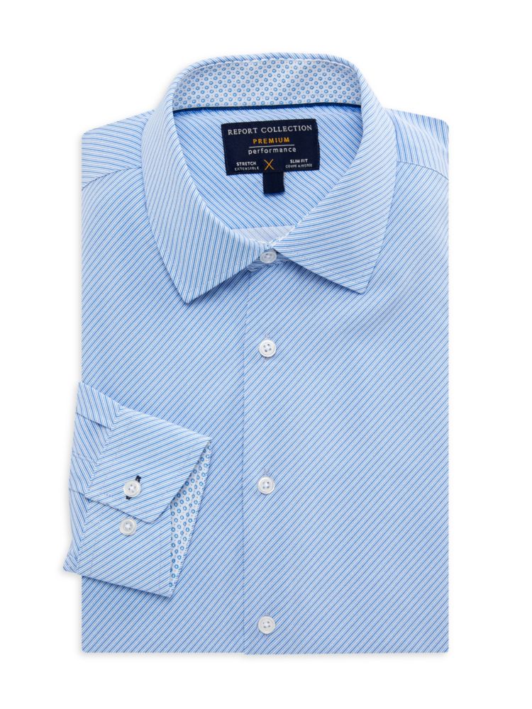 Классическая рубашка приталенного кроя в диагональную полоску Report Collection, синий цена и фото