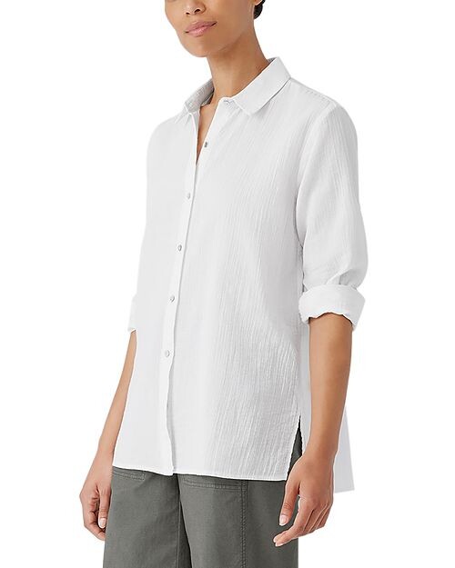 

Классическая хлопковая рубашка с воротником Eileen Fisher, цвет White