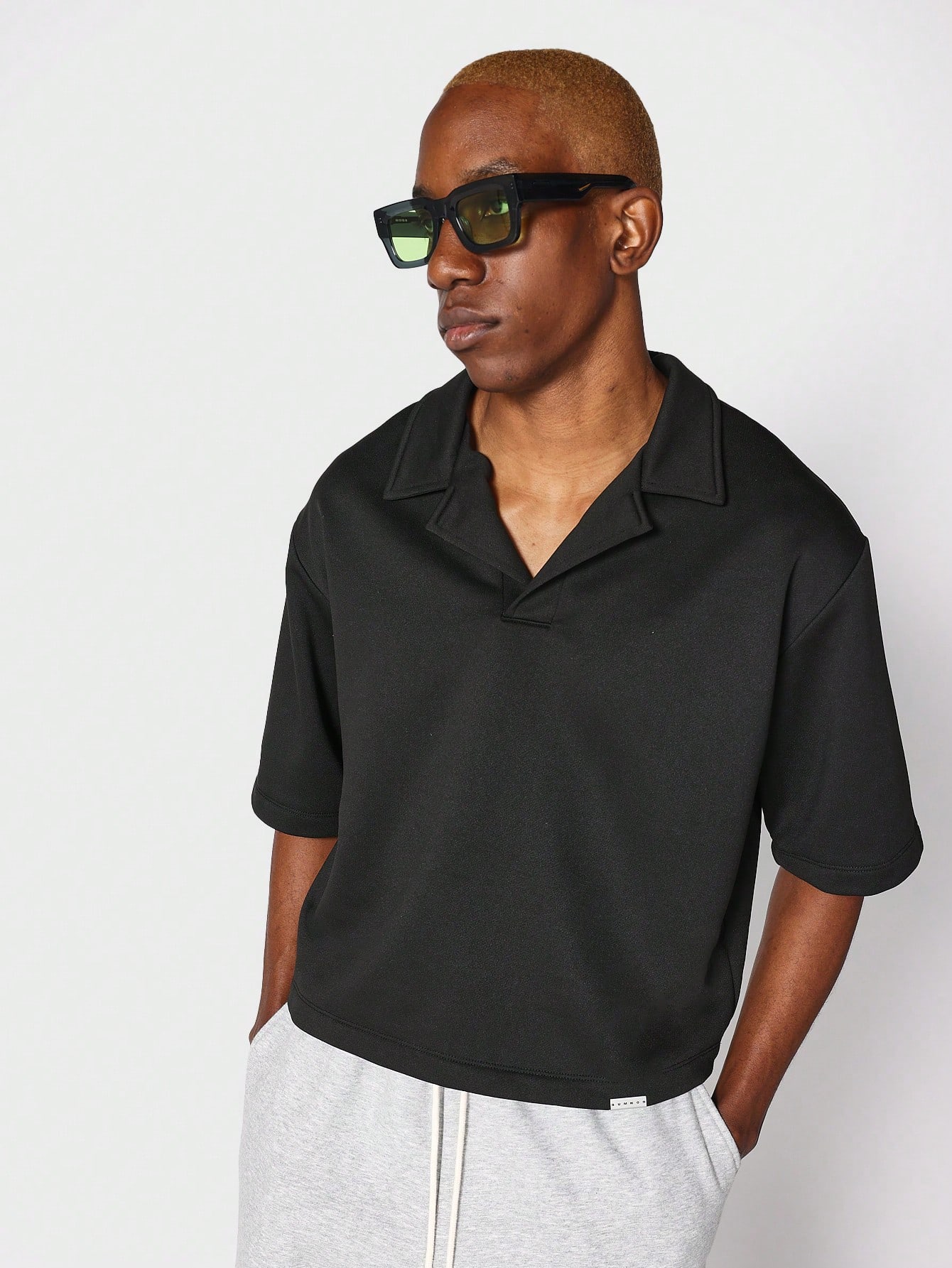 SUMWON Укороченная рубашка-поло с воротником Revere, черный 2021 summer casual polo shirt men