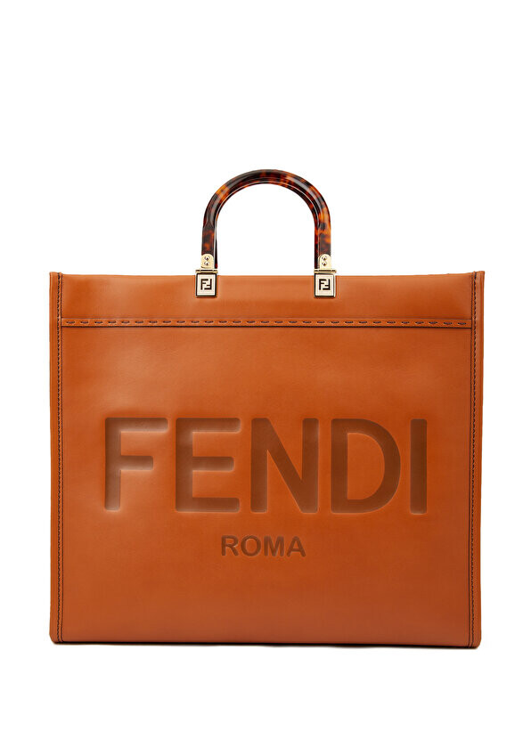 

Большая коричневая женская кожаная сумка sunshine Fendi