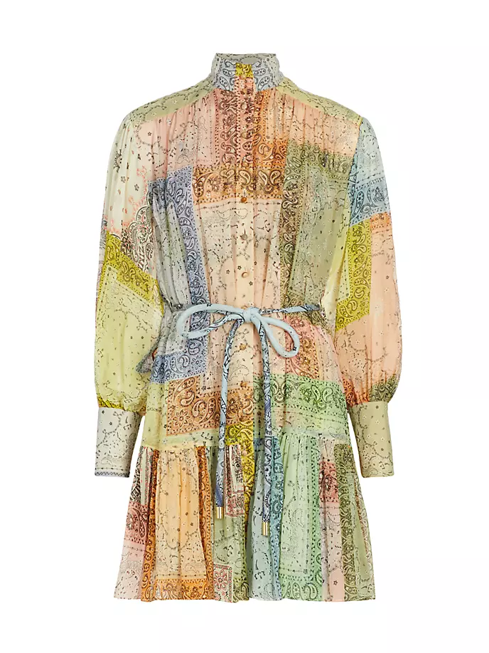 

Мини-платье Matchmaker Lantern с поясом из хлопка и шелка Zimmermann, цвет bandana patch print