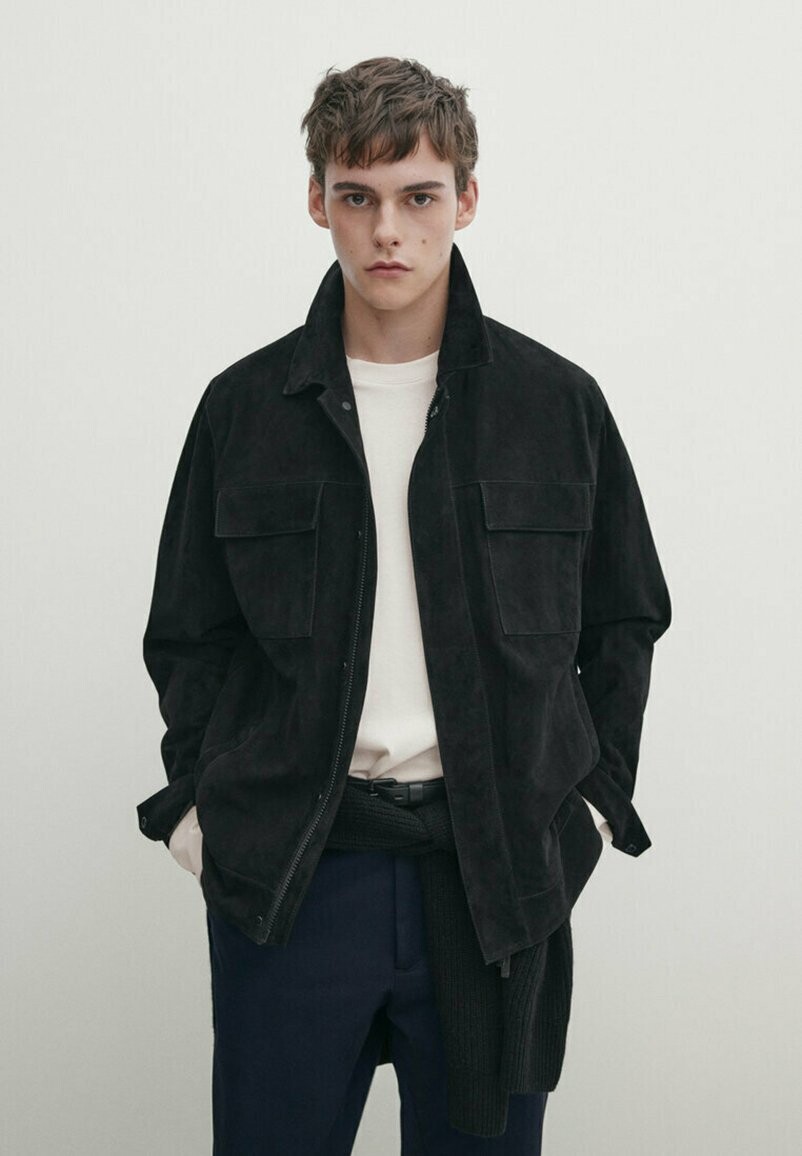 

Кожаная куртка Trucker Massimo Dutti, черный