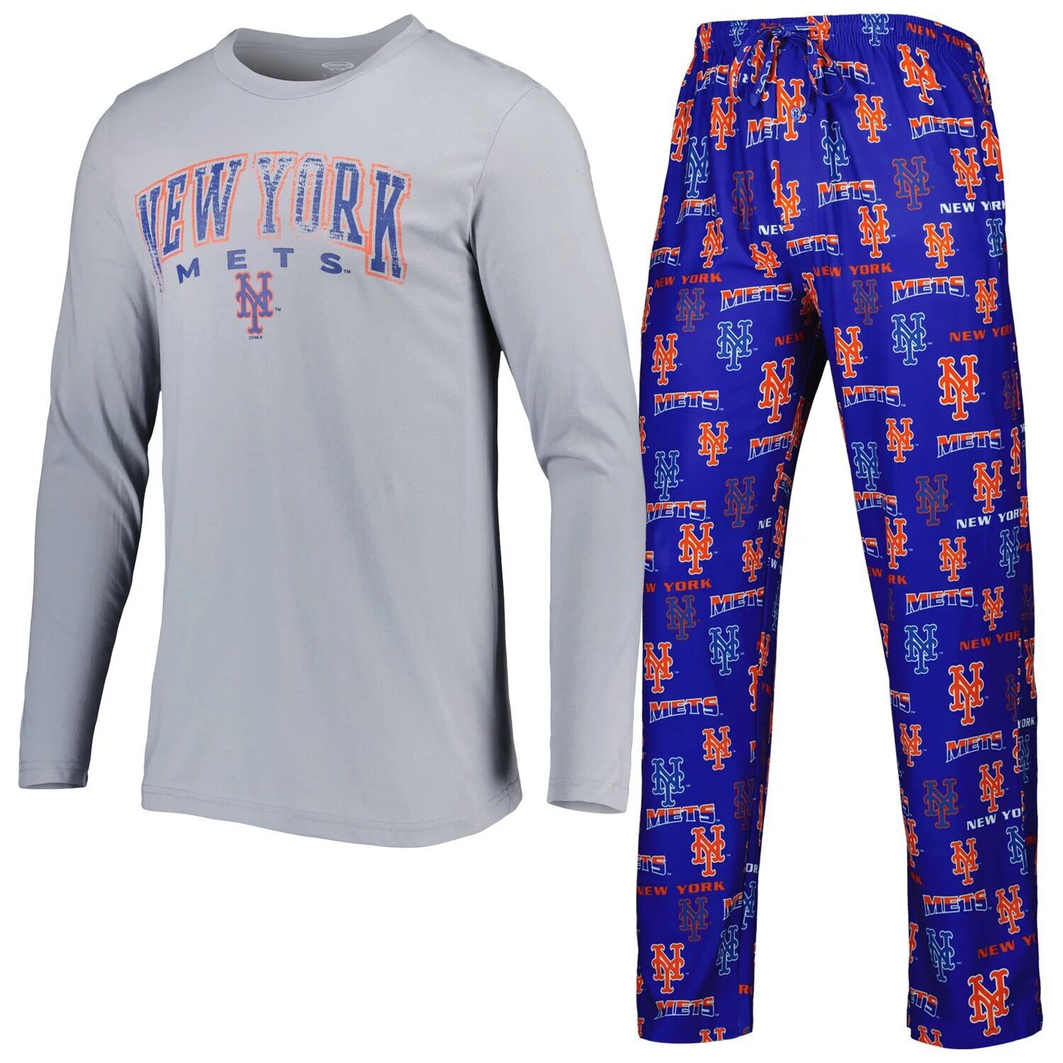 

Мужской комплект для сна с длинными рукавами и брюками Concepts Sport Grey/Royal New York Mets