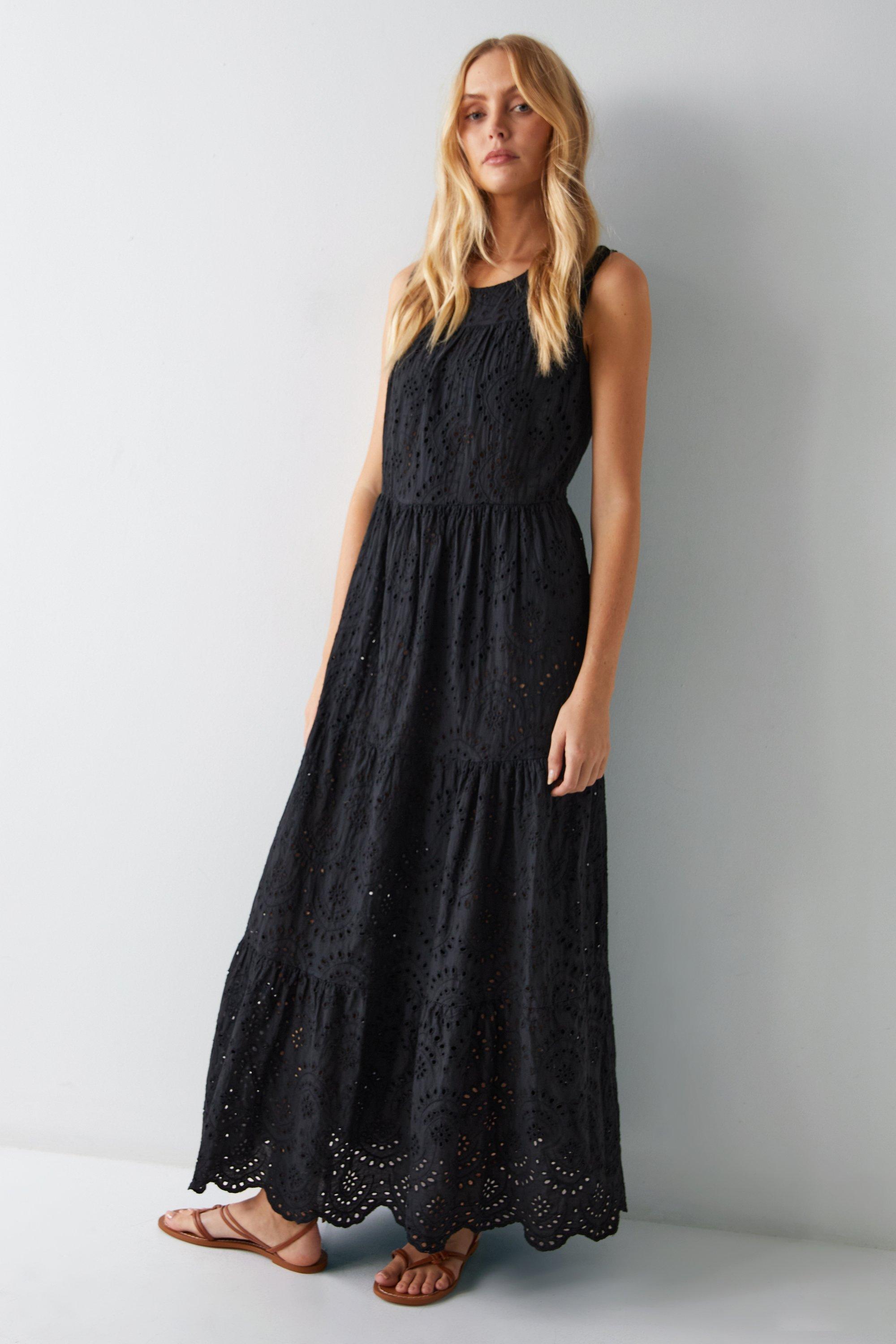 Многоярусное пляжное платье макси без рукавов Broderie Warehouse, черный фото