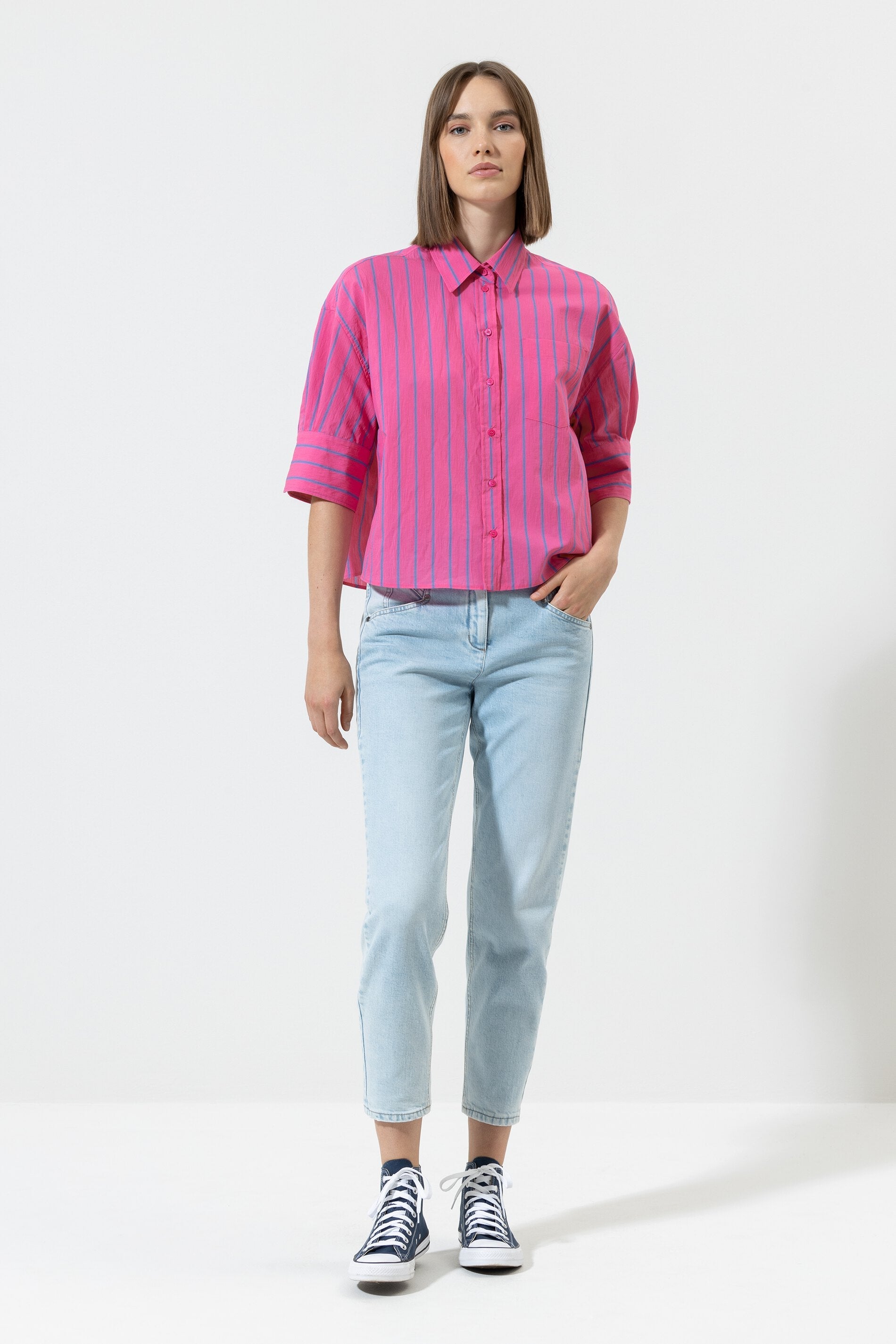 Блузка-рубашка с яркими полосками LUISA CERANO, цвет the bold blouse stripe - pink пуловер с яркими полосками luisa cerano цвет taffy pink multi