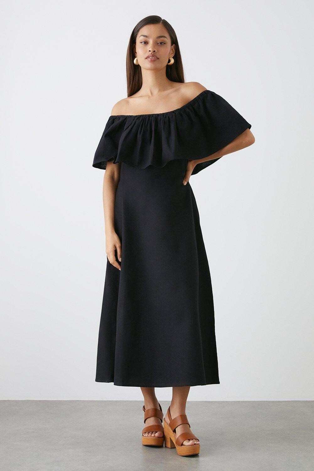 

Миниатюрное черное платье миди с открытыми плечами Dorothy Perkins, черный