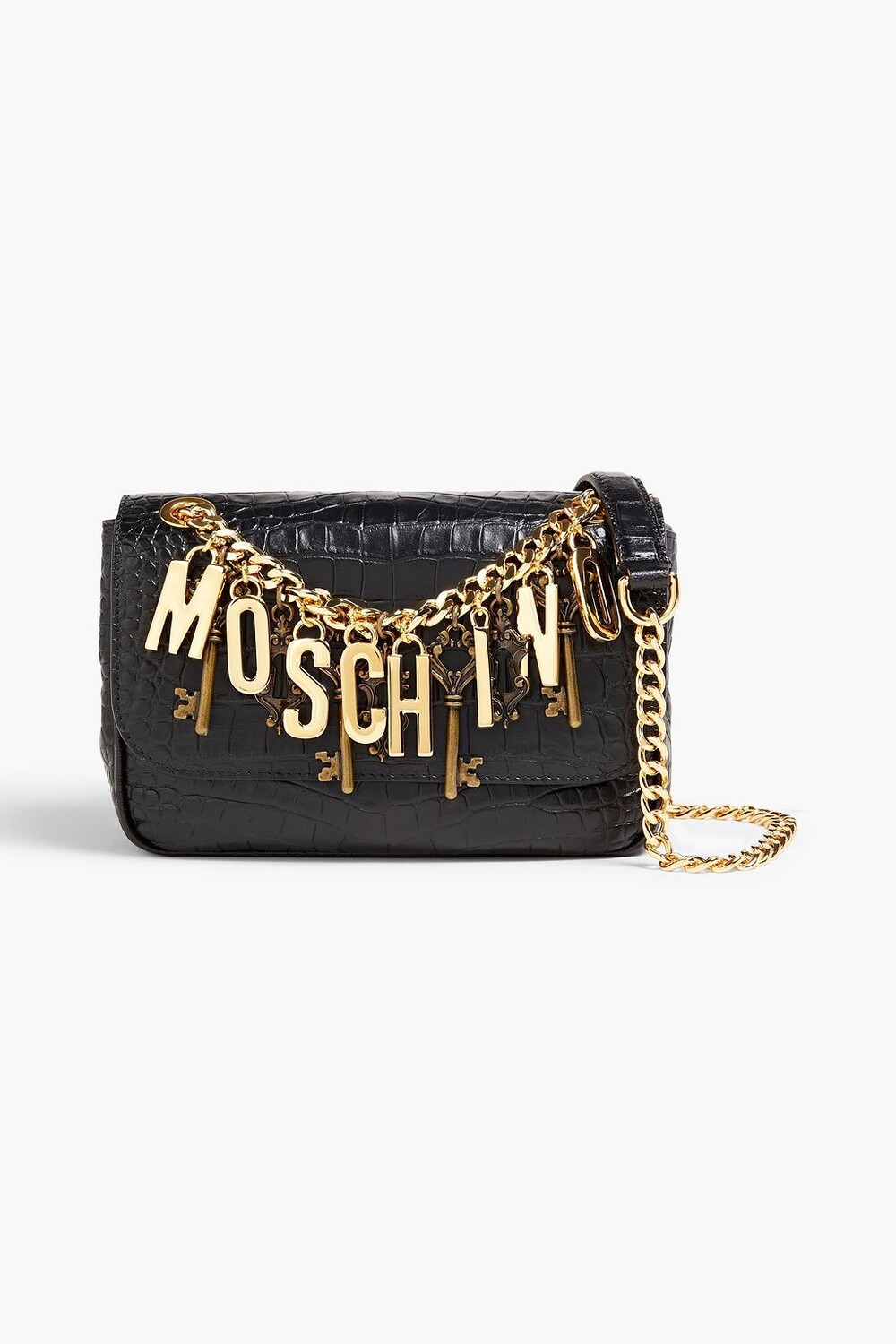

Украшенная сумка на плечо из кожи с тиснением под крокодила MOSCHINO, черный