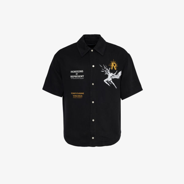 цена Тканая рубашка свободного кроя с логотипом icarus Represent, черный