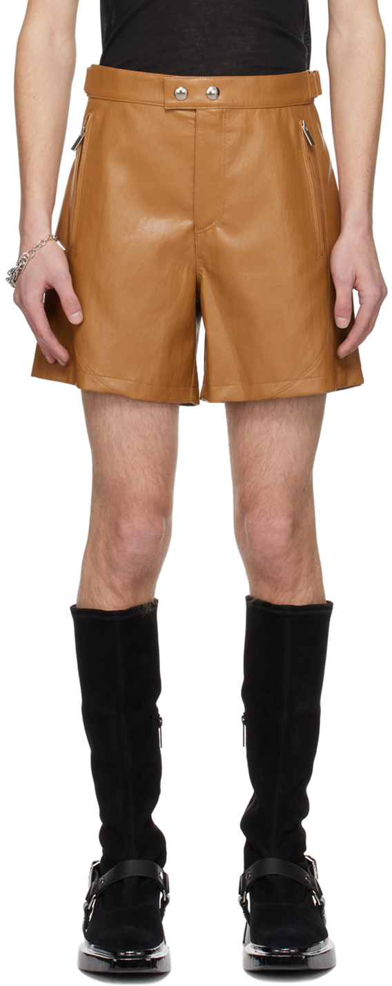 Светло-коричневые шорты из искусственной кожи с ремешком System коричневые мини шорты overcome