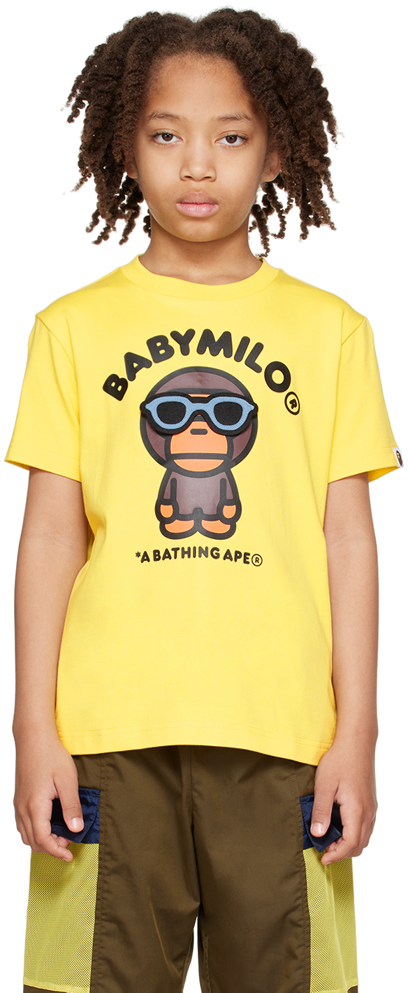 

Желтая футболка BAPE Kids Baby Milo с нашивкой в ​​виде солнцезащитных очков