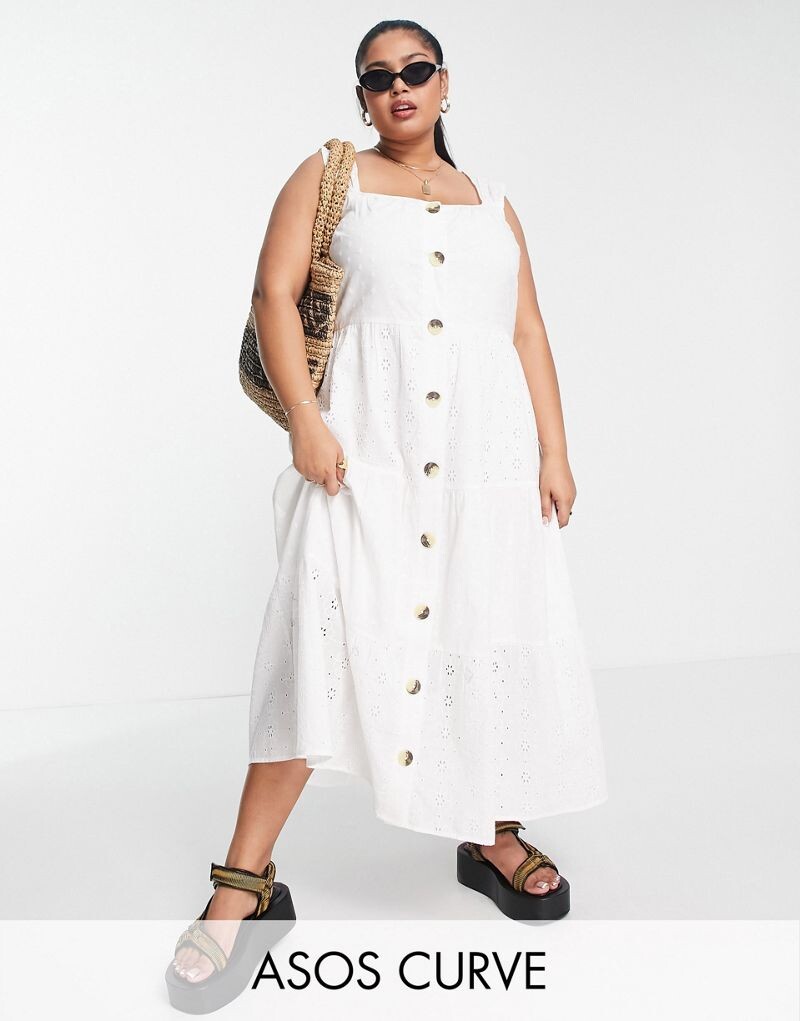 Белый сарафан миди с люверсами ASOS DESIGN Curve