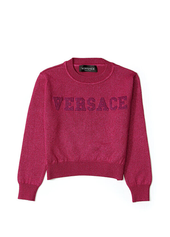 

Свитер для девочек с блестящим фактурным логотипом фуксии Versace
