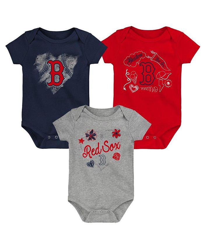 Комплект боди из трех комплектов для новорожденных для мальчиков и девочек темно-синего, красного и серого цвета Boston Red Sox Batter Up Outerstuff, синий