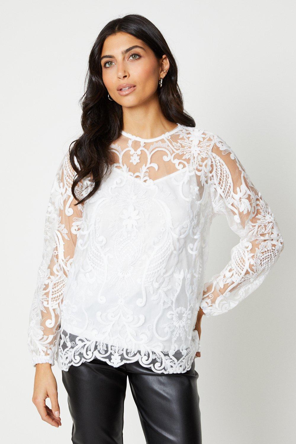 Кружевная блузка с высоким воротником Wallis, белый кружевная цветочная рубашка sitonjwly женская хлопковая блузка со съемным воротником