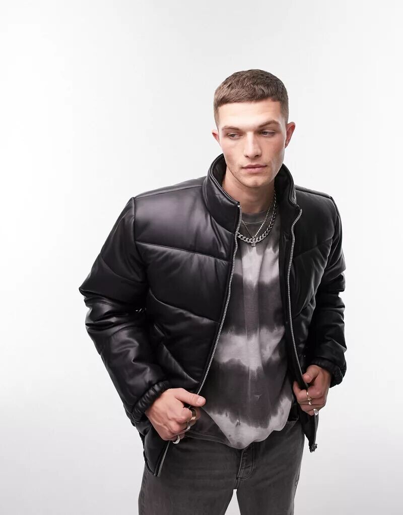 

Черная стеганая кожаная куртка Topman