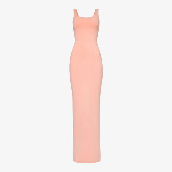 Платье макси без рукавов из эластичного органического хлопка с овальным вырезом Entire Studios, розовый