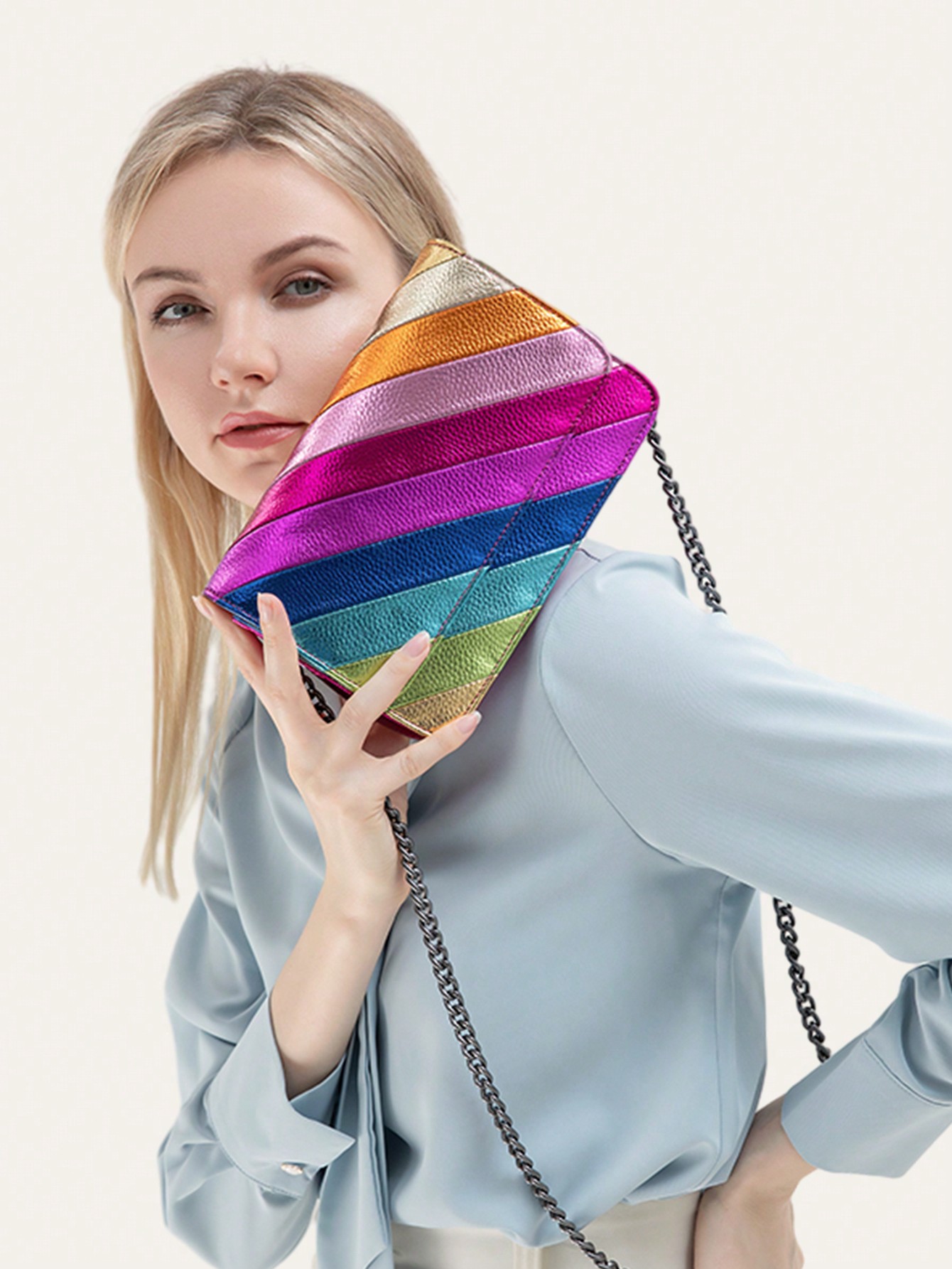 Модная маленькая радужная красочная полосатая лоскутная сумка с квадратным клапаном, многоцветный