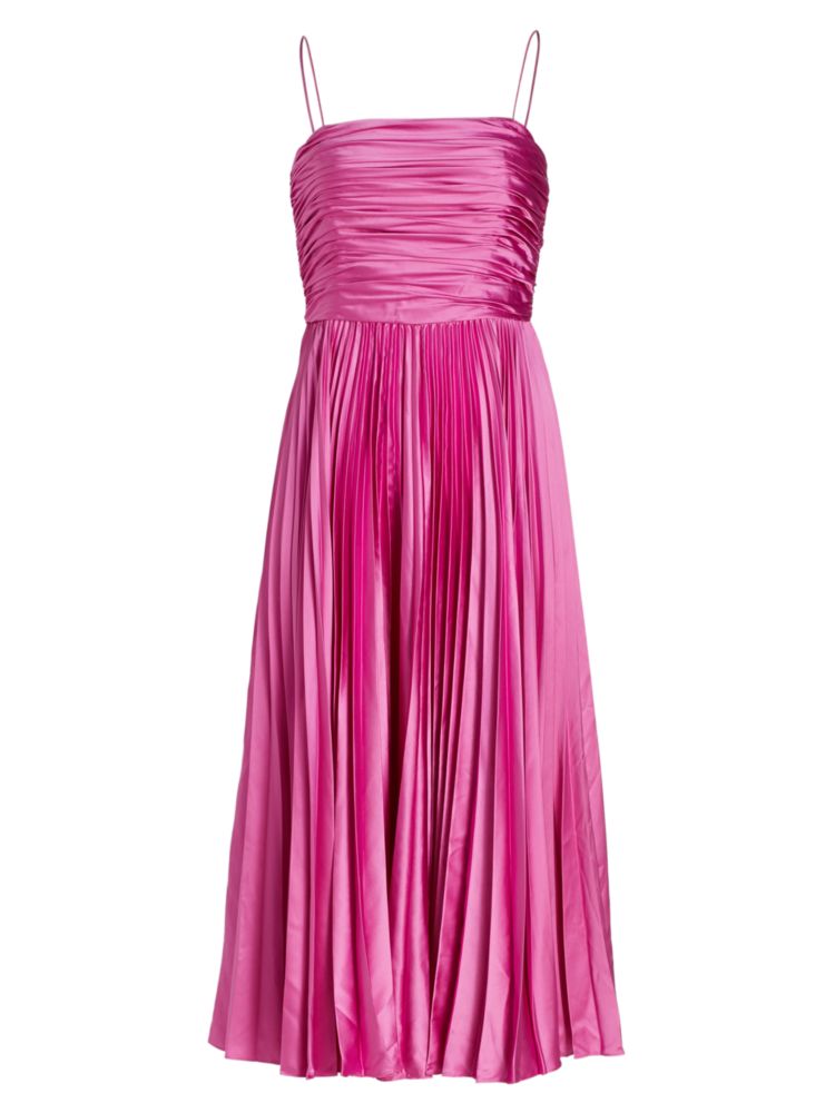 цена Плиссированное атласное платье миди Heba Amur, цвет Tulip Pink