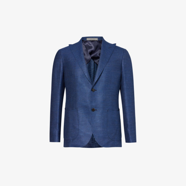 однобортный пиджак из шерсти и льна brioni Однобортный пиджак стандартного кроя из шерсти, шелка и льна Corneliani, синий