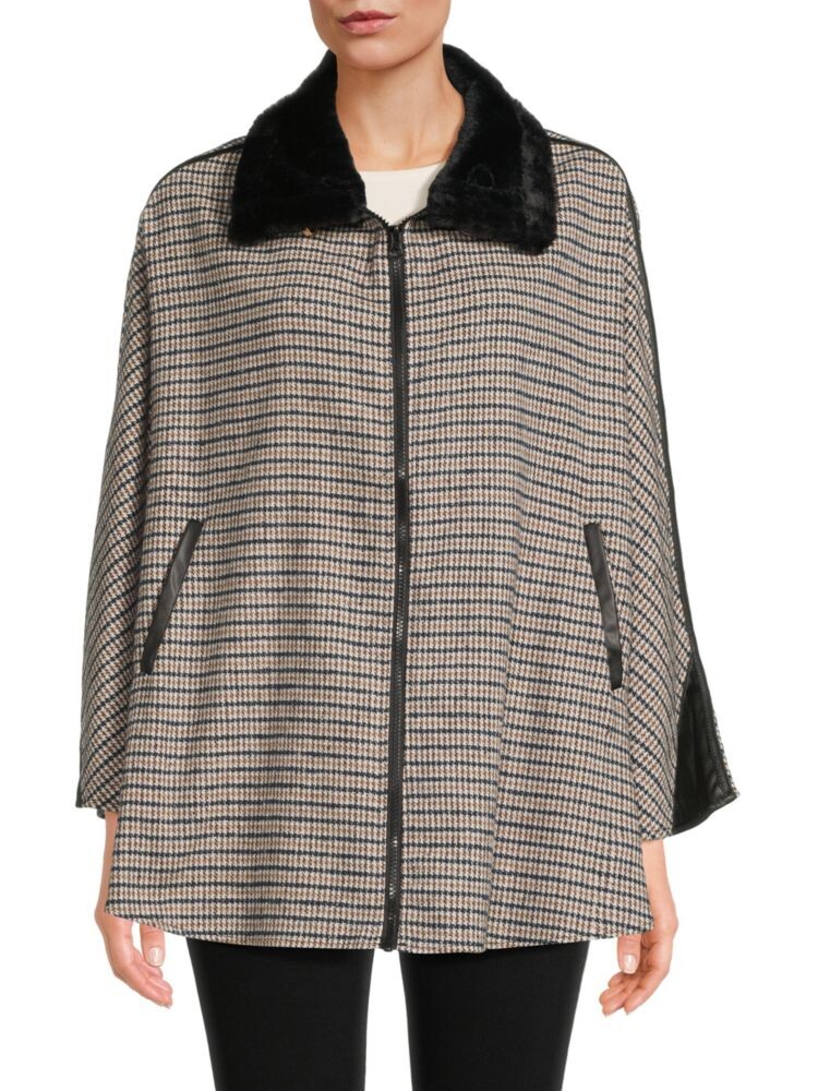 

Куртка с отделкой из искусственного меха «гусиные лапки» Vince Camuto, цвет Black Ivory