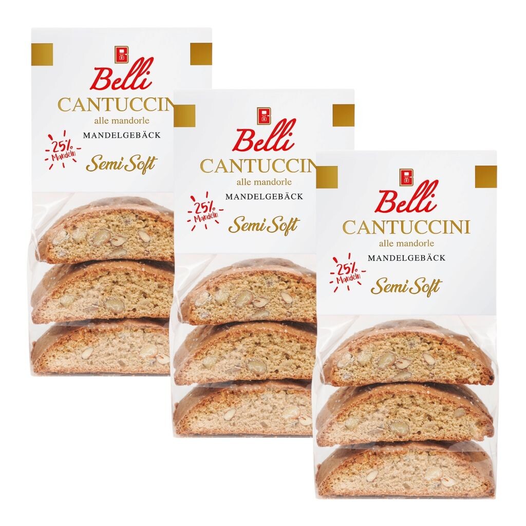 

Belli Cantuccini Полумягкие мандорлы 3x200г | мягкое миндальное печенье из Италии | мягкое печенье с миндалем | 200 г расфасованной выпечки Biscottificio Belli