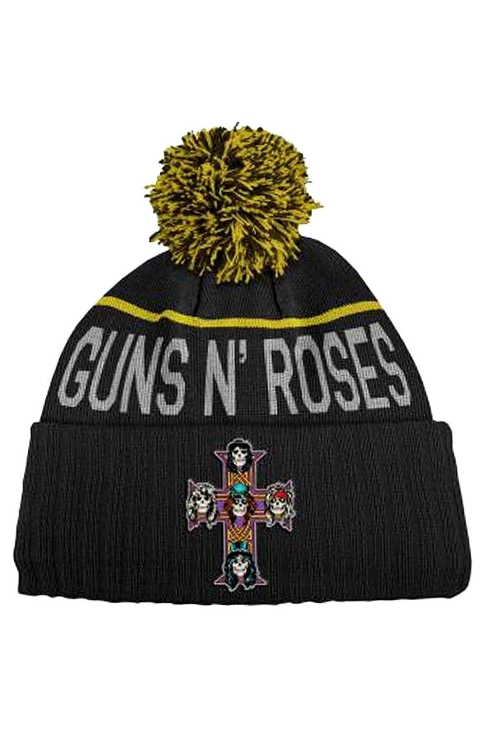 шапка с помпоном appetite cross guns n roses черный Шапка-бини с крестом и помпоном Guns N Roses, черный