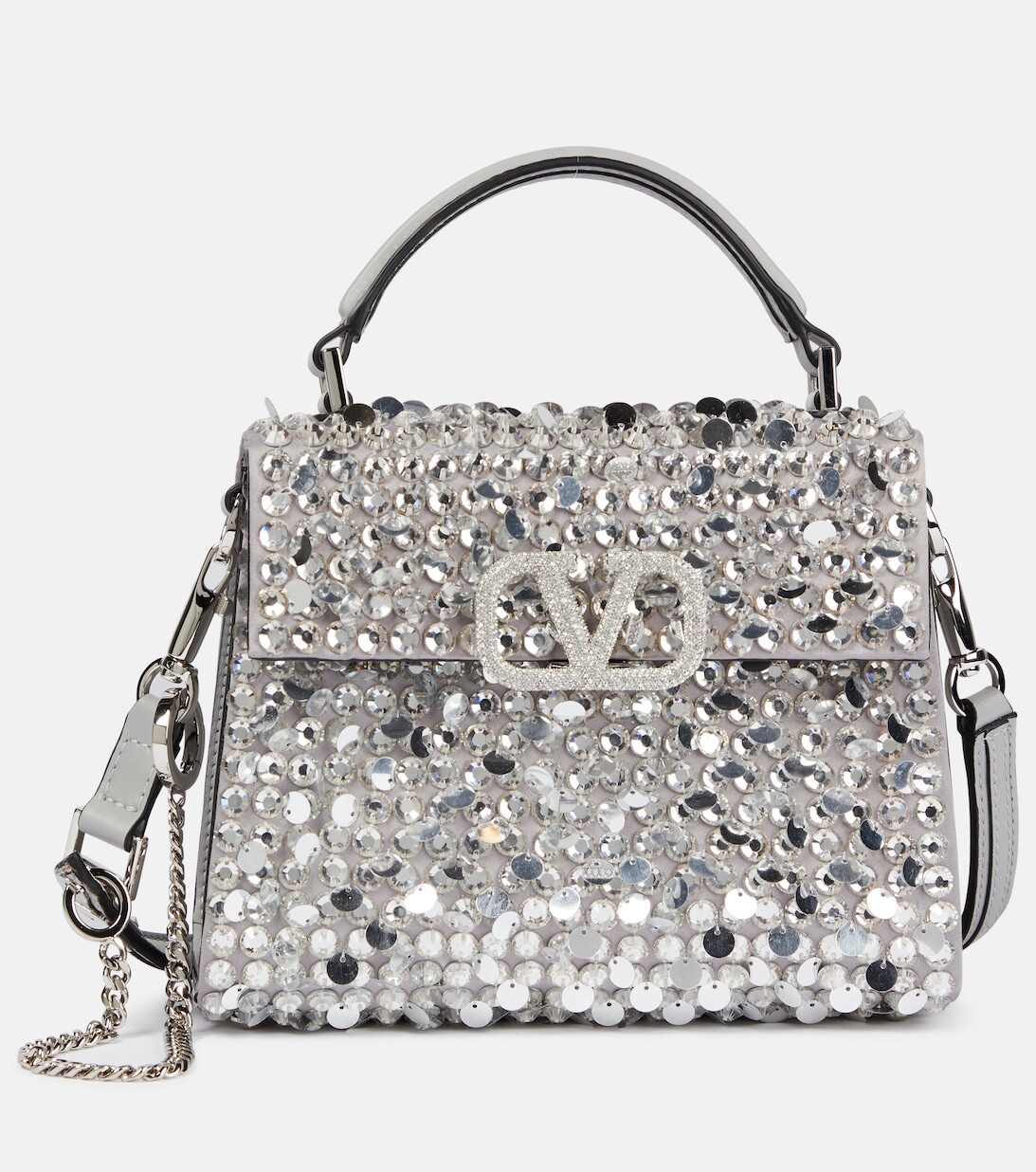 

Сумка-тоут VSling Mini из кожи с пайетками Valentino Garavani, серебряный