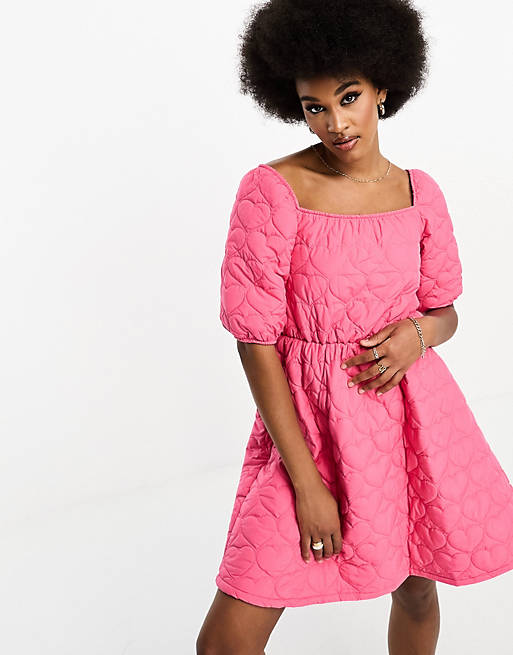 Розовое стеганое платье мини с объемными рукавами Threabdare Tall цена и фото