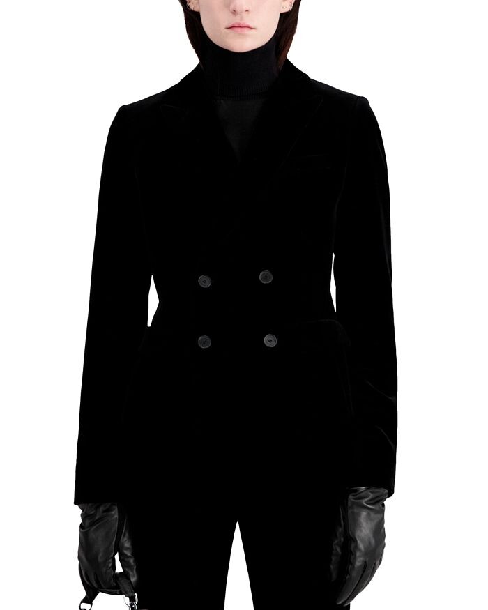 

Двубортный бархатный пиджак The Kooples Sweet Velvet, черный