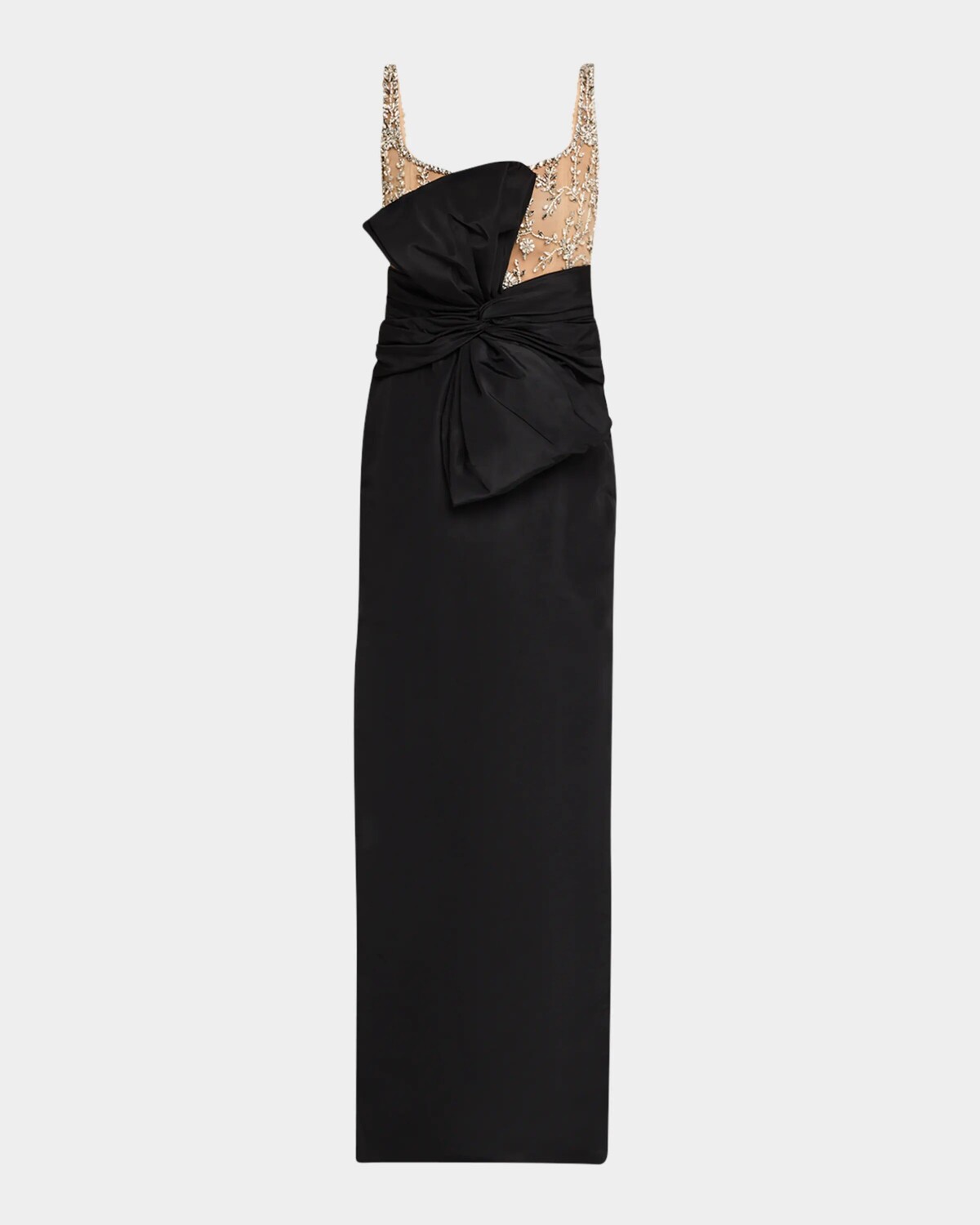 

Платье фай с бантом и драпировкой, вышитыми кристаллами Oscar De La Renta, черный