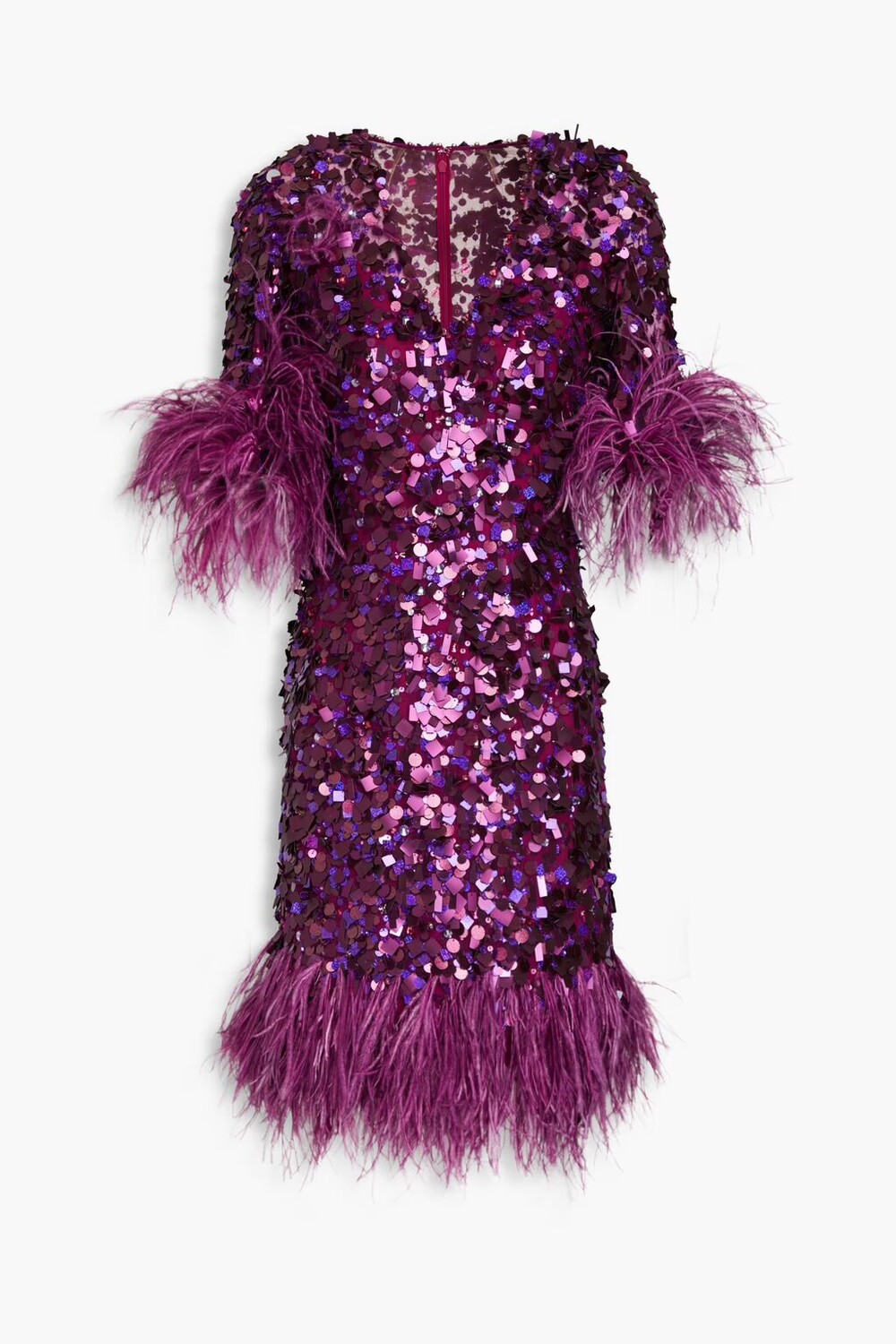 

Платье из тюля с перьями и пайетками Jenny Packham, фиолетовый