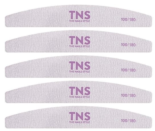 Пилочка-лодочка TNS для гелевых ногтей, зернистость 100/180, 5 шт.