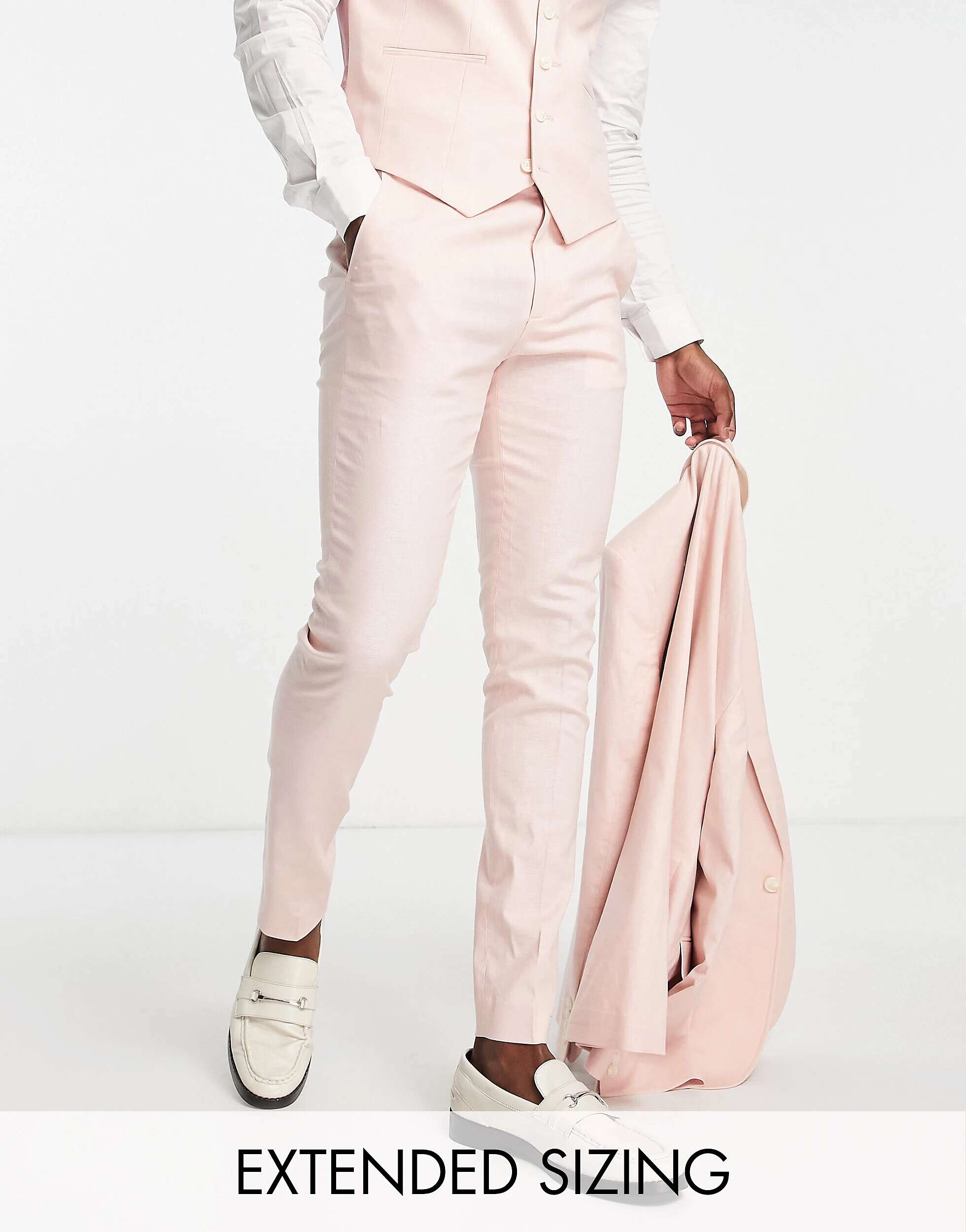 Розовые льняные костюмные брюки скинни ASOS