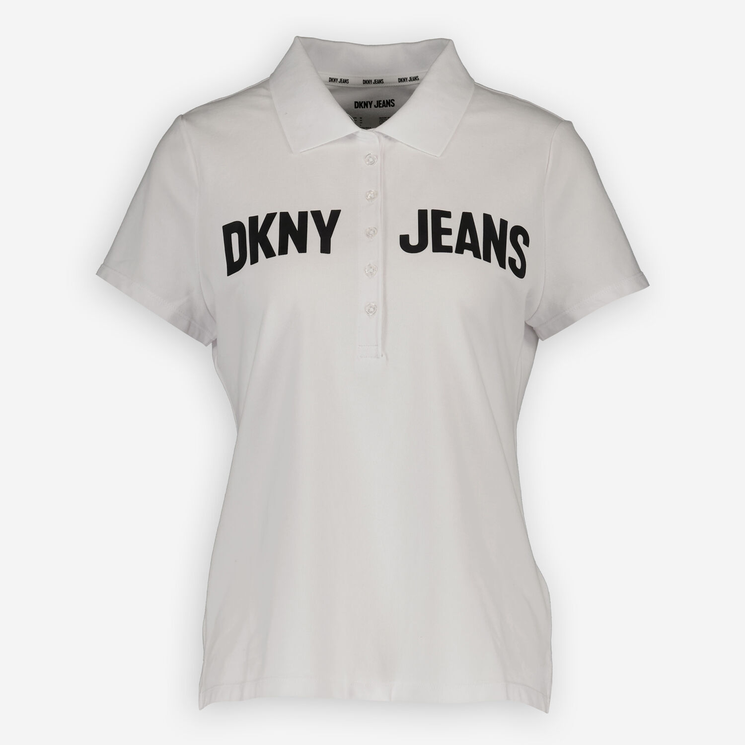 

Белая рубашка-поло с черным логотипом DKNY Jeans