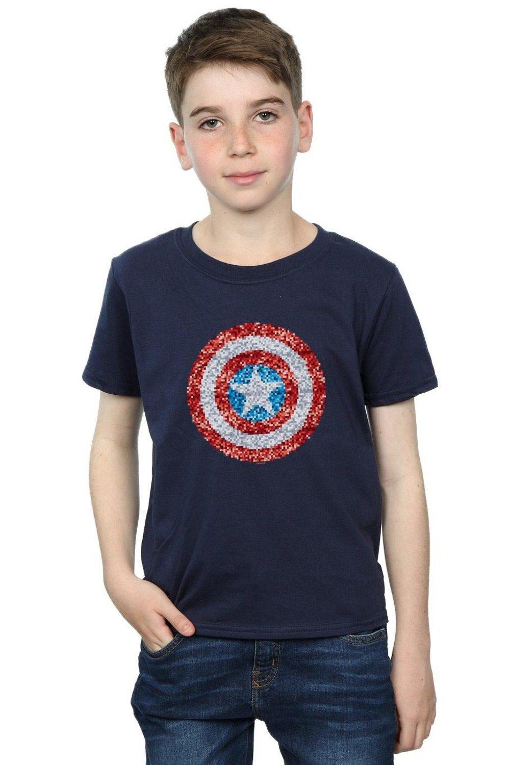 

Футболка с пиксельным щитом «Капитан Америка» Marvel, темно-синий