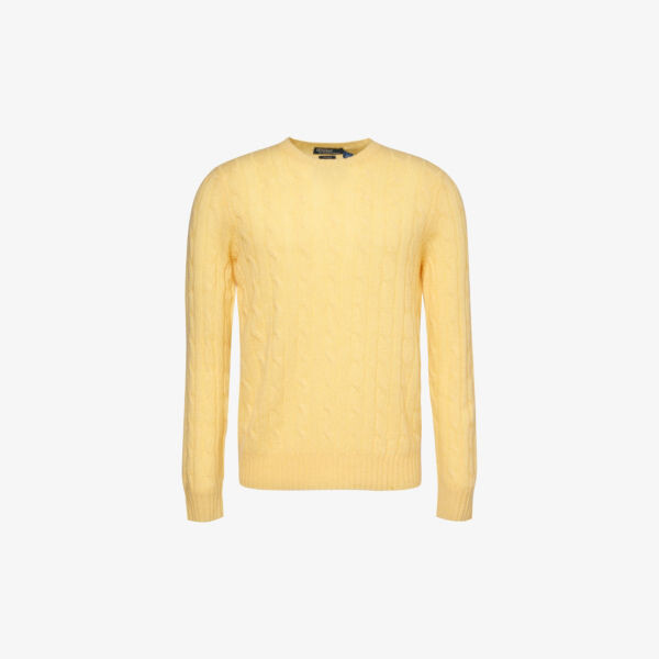 

Кашемировый джемпер косой вязки с круглым вырезом Polo Ralph Lauren, желтый