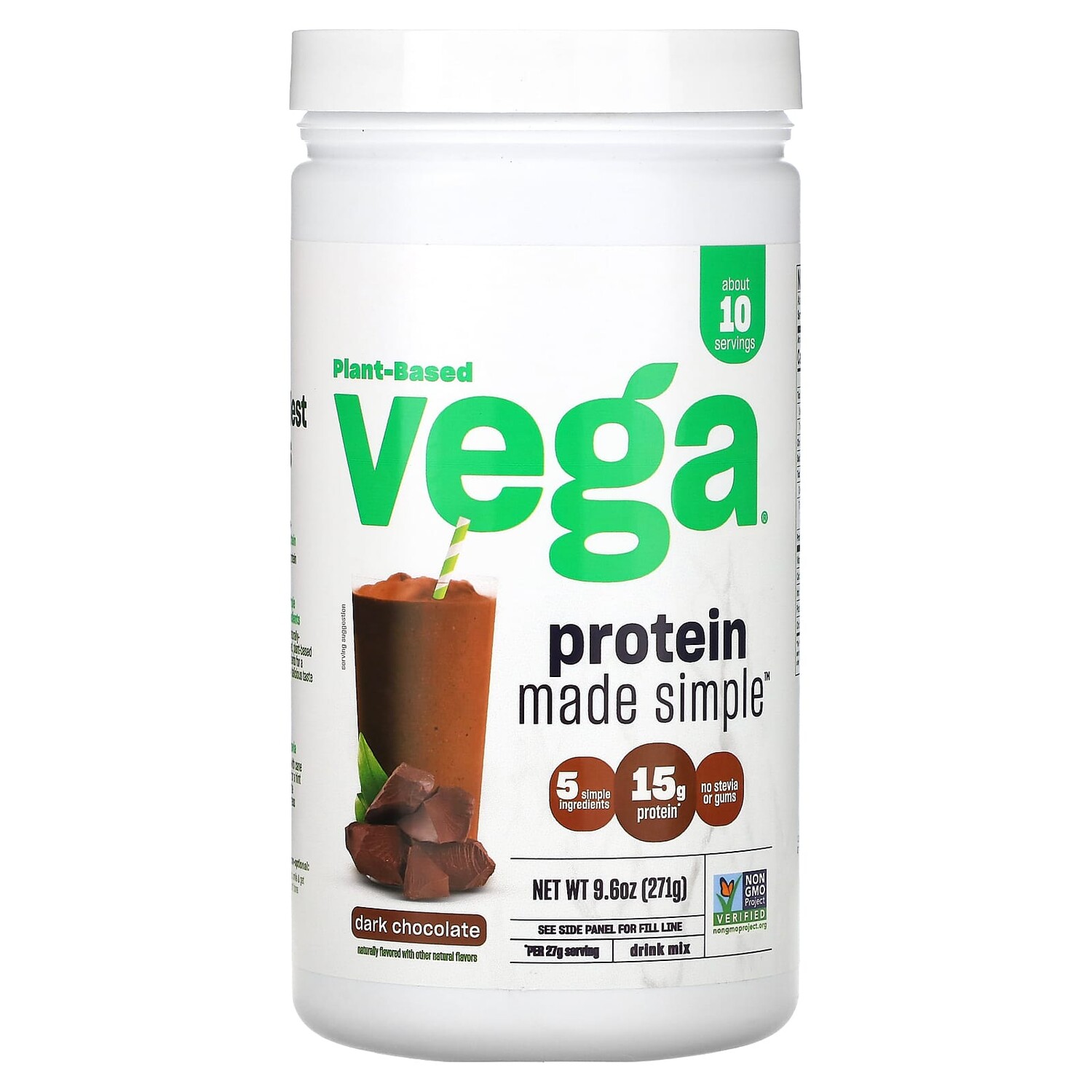 

Protein Made Simple, протеин, черный шоколад, 271 г (9,6 унции), Vega