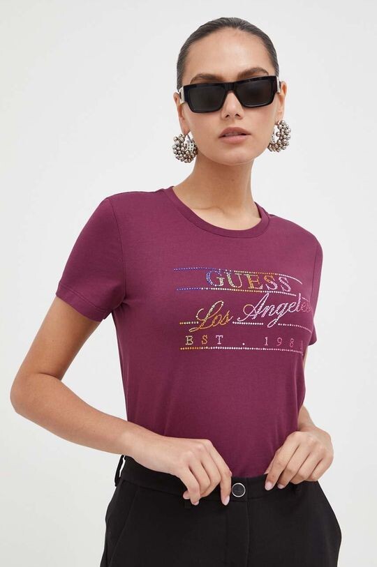 

Хлопковая футболка Guess, фиолетовый