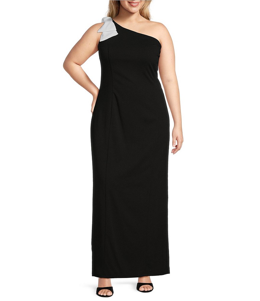 Платье-футляр Marina больших размеров из крепа с аквалангом без рукавов на одно плечо, украшенное бантом, черный