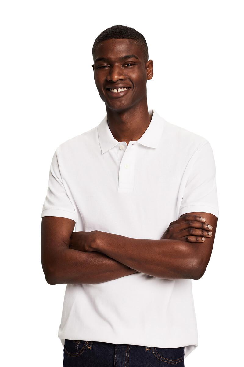 Рубашка-поло из хлопкового пике приталенного кроя с короткими рукавами Esprit, белый цена и фото