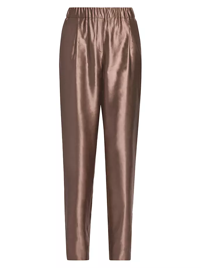 

Атласные льняно-шелковые брюки Giorgio Armani, светло-коричневый