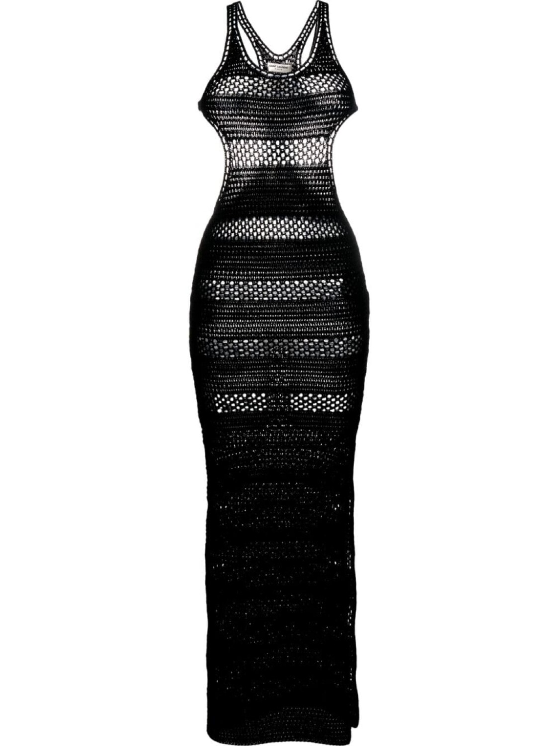

Saint Laurent полосатое платье макси в технике кроше, черный