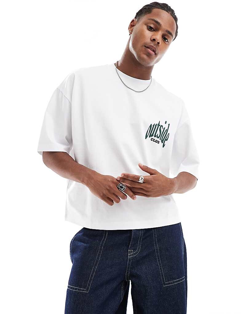 

Белая объемная футболка свободного кроя с рисунком ASOS DESIGN