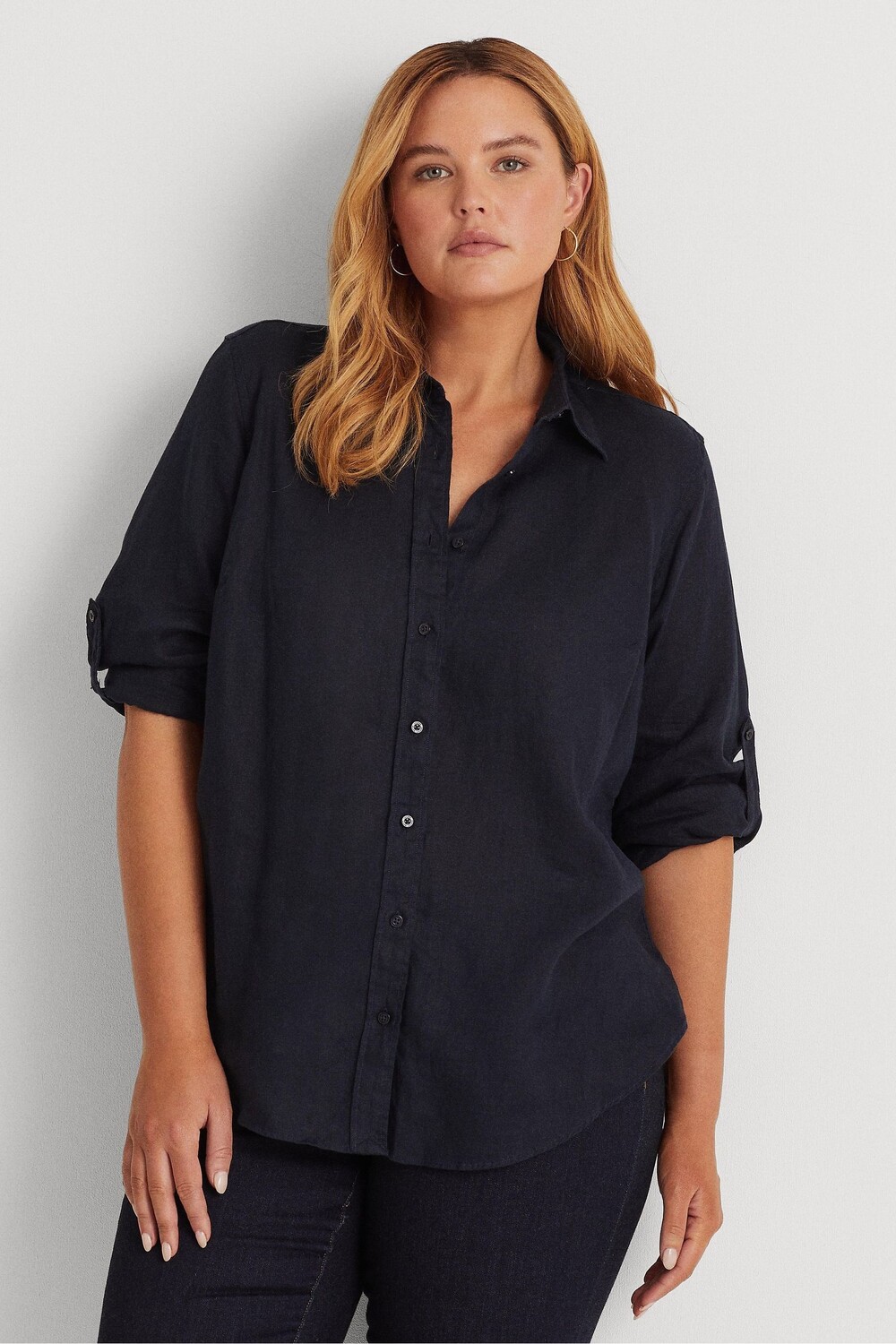 

Льняная рубашка с закатанными рукавами Lauren Ralph Lauren, синий
