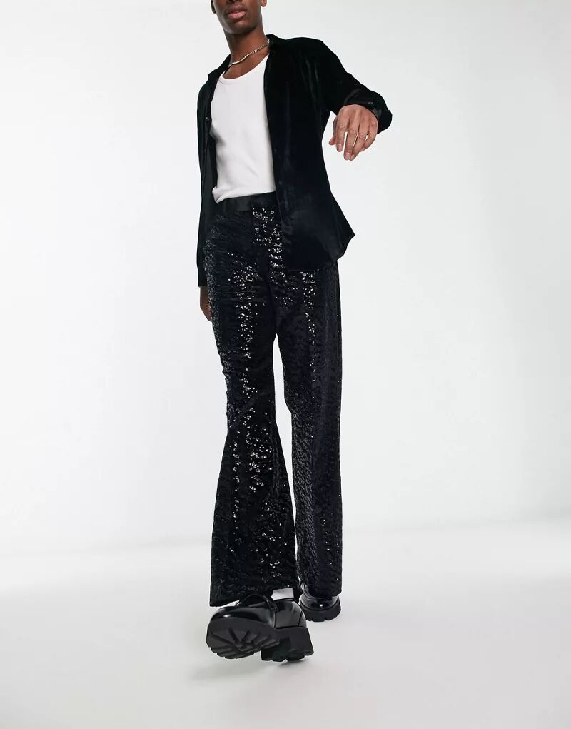 Элегантные расклешенные брюки ASOS с черной отделкой пайетками