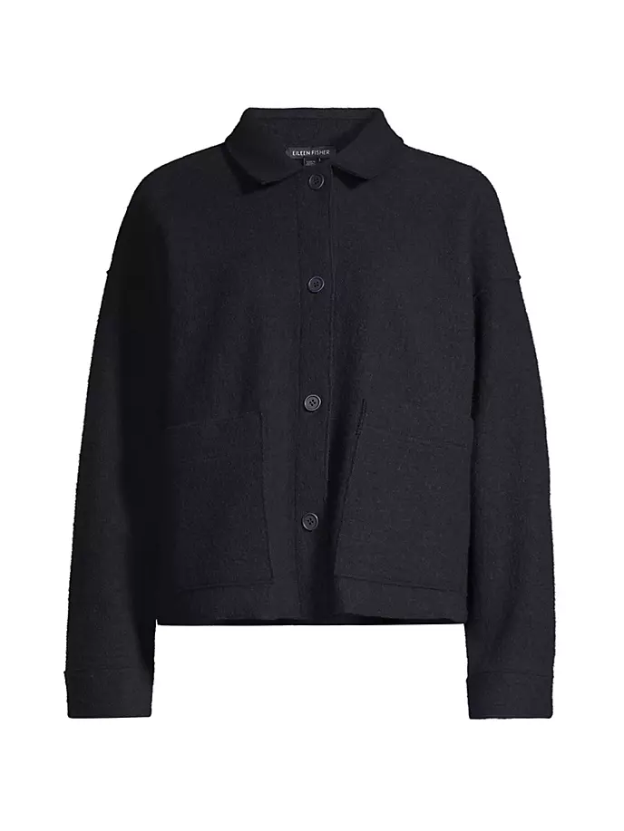 

Классическая шерстяная куртка свободного кроя с воротником Eileen Fisher, синий
