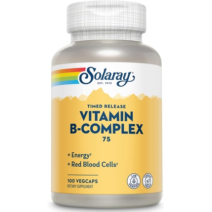 Витамин B-комплекс 75 мг с пролонгированным высвобождением для волос, кожи, ногтей, нервов, иммунной функции, Solaray цена и фото