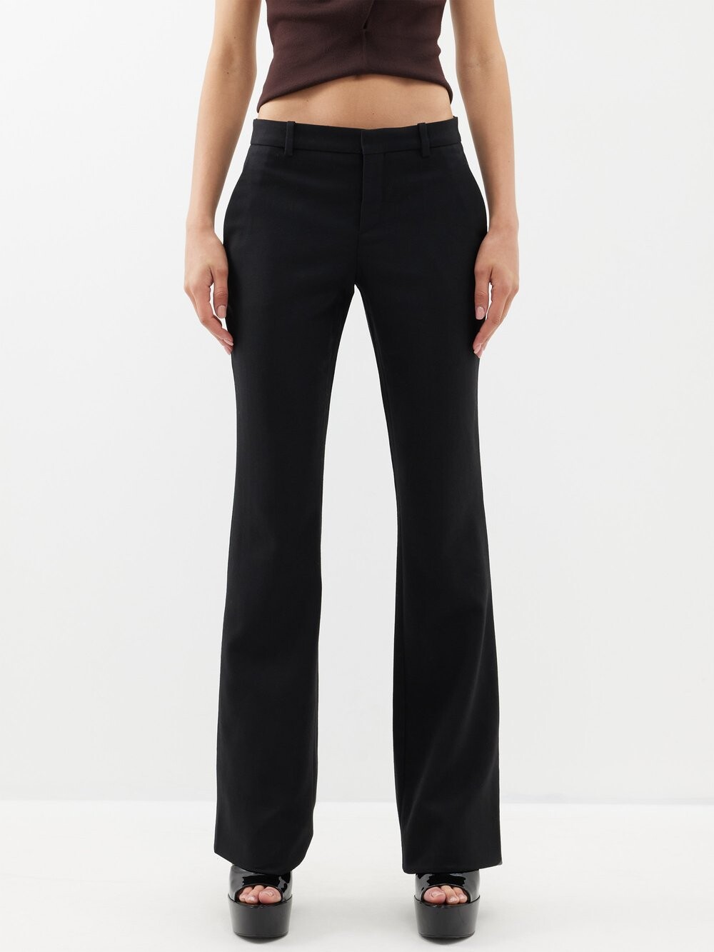 

Брюки-клеш из шерсти и габардина Saint Laurent, черный