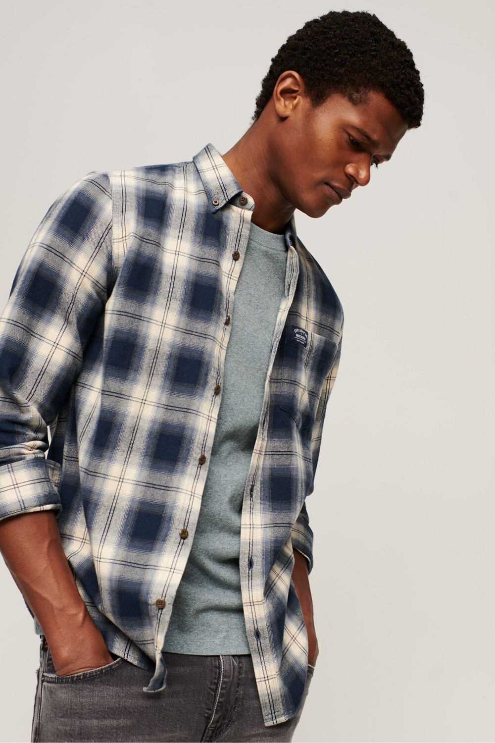 

Клетчатая хлопковая рубашка с длинными рукавами Superdry, синий