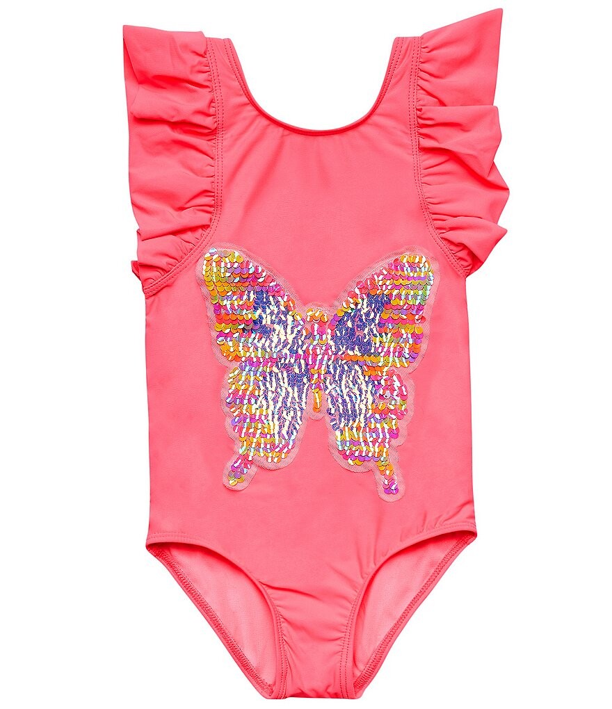 

Цельный купальник Beach Lingo Little Girls 2T-7 с оборками и бабочками, розовый